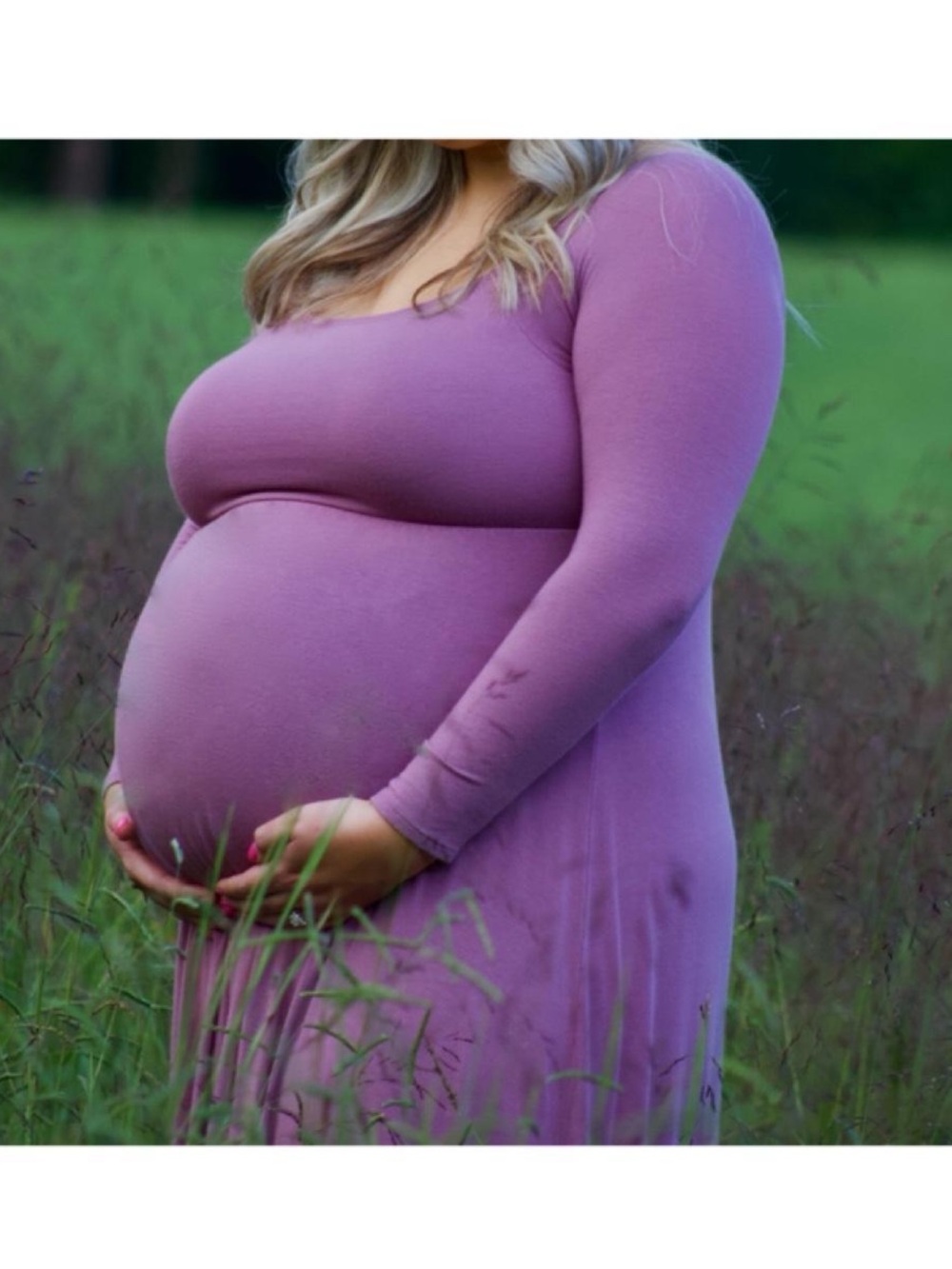 Pinkblush Long Sleeve Scoop Maternity Dress in Lavender Pink